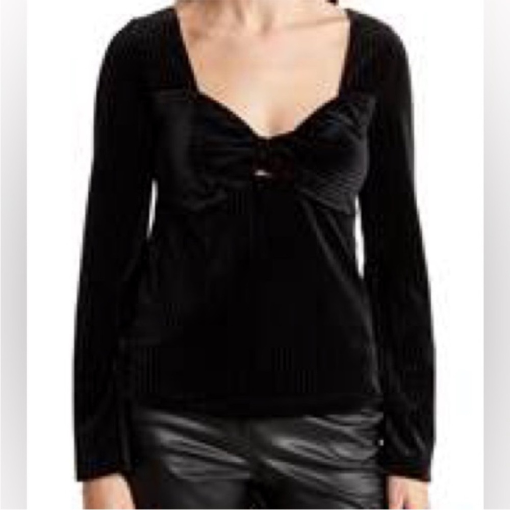 Wildfox Large Top Cairo Velvet Stripe Keyhole Cutout Top black beauty NWT
